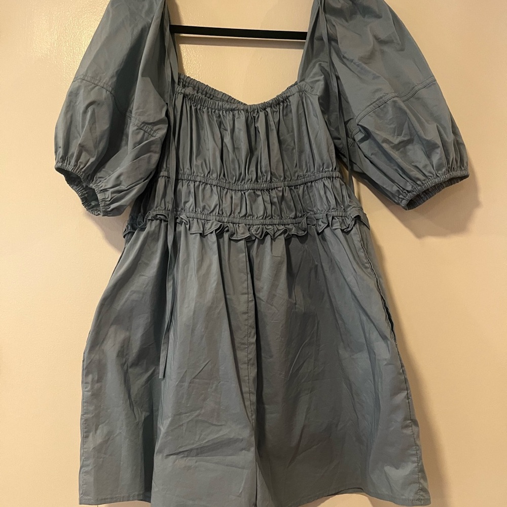 Elegant Blue Puff Romper